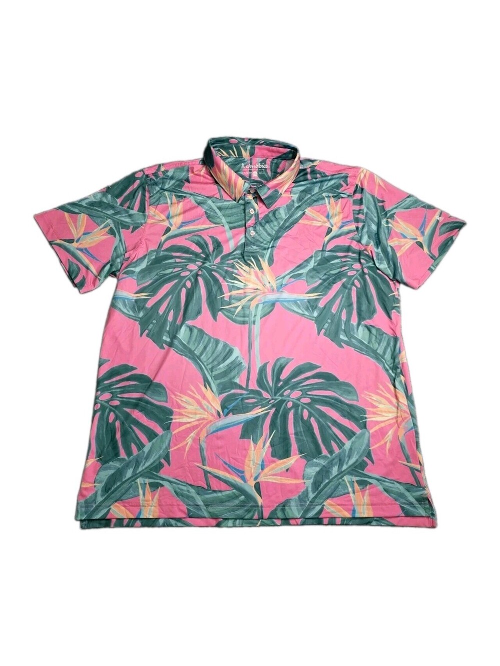 Chubbies The Birds Of Paradise Performance Polo Shirt Mens XXL Pink Tropical